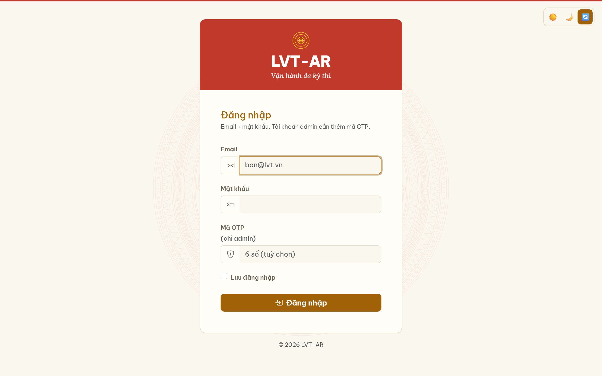 Đăng nhập LVT-AR — JWT + OTP